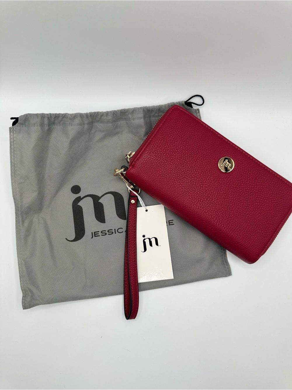 Jessica Moore Berry Double Zipper Wallet + Detachable Wrist Strap & Dust Bag NWT